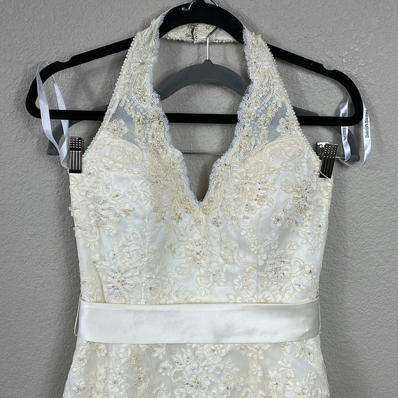 SOLD Davids Bridal Allover Beaded Lace Illusion Halter Neckline Wedding T9512 8 - Picture 4 of 17